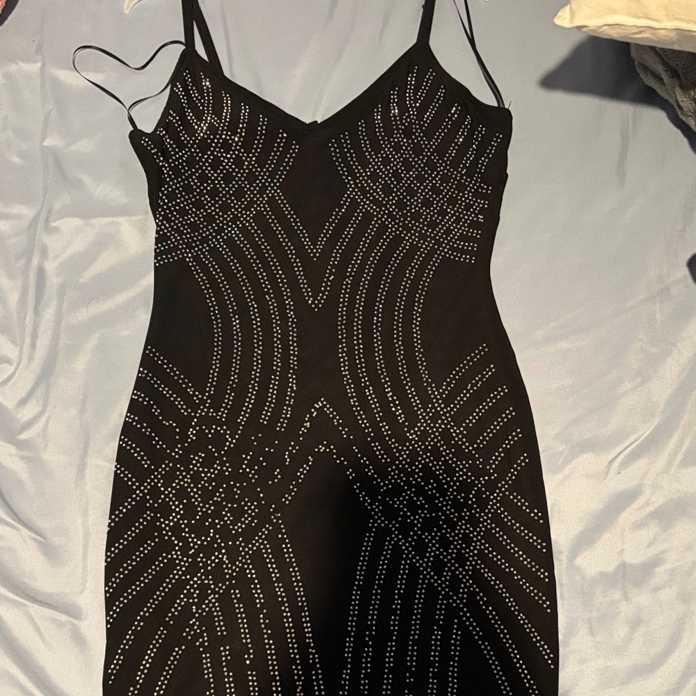Elegant Black Studded Slip Dress
